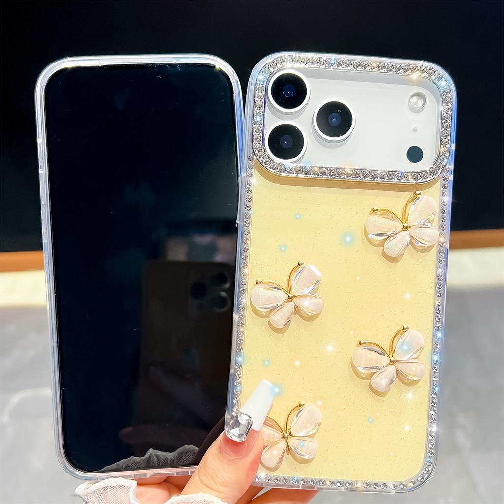Handmade Sparkly Diamond Glass Butterfly IMD Phone Case, Compatible with iPhone 13,iPhone 14,iPhone 15,iPhone 16,iPhone 17 Series