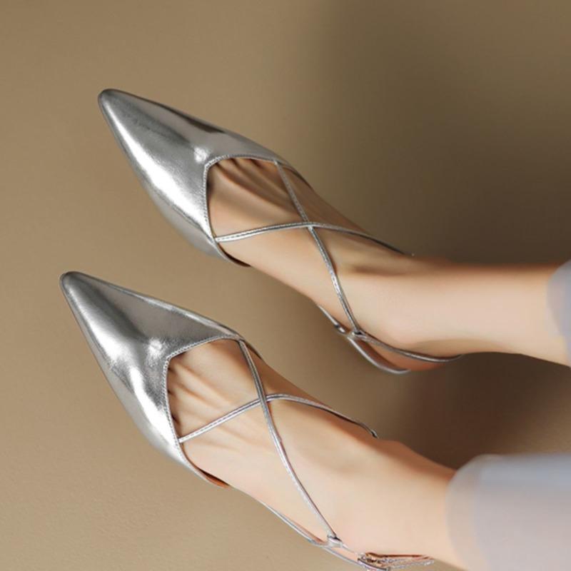 Fashion Women Baotou Sandals Fashion Pointed High Heels Sexy Slingbacks Women Sandals Comfort Elegant Silver Single Shoe Sandalias Mujer