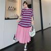 2023 Summer Plus Size Loose Cotton Striped Swing Dress for Women