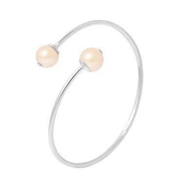 Bangle Bracelet - - 2 Freshwater Cultured Pearls 9-10 Mm Pink - 925 Silver - Size 14-20 Cm