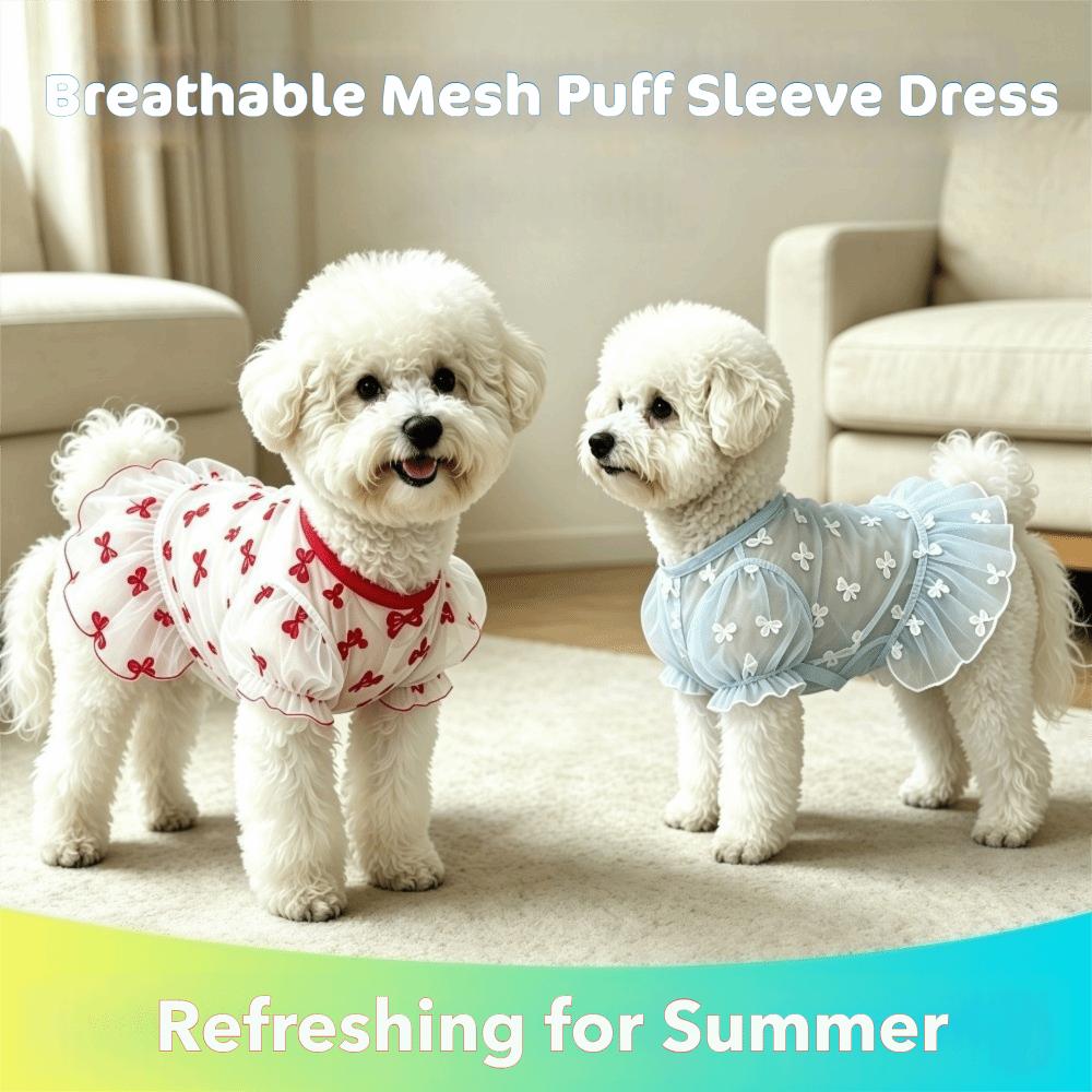 Bow Pattern Mesh Dog Skirt Ultra-Thin Summer Dog Clothing Cute Pet Clothing For Small Medium Dogs