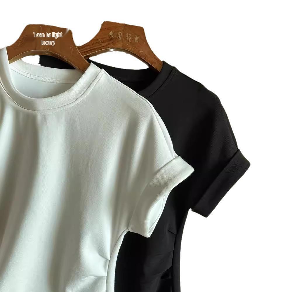 Waist-Hugging Batwing Sleeve Side Slit T-Shirt - Trendy Short Sleeve Top