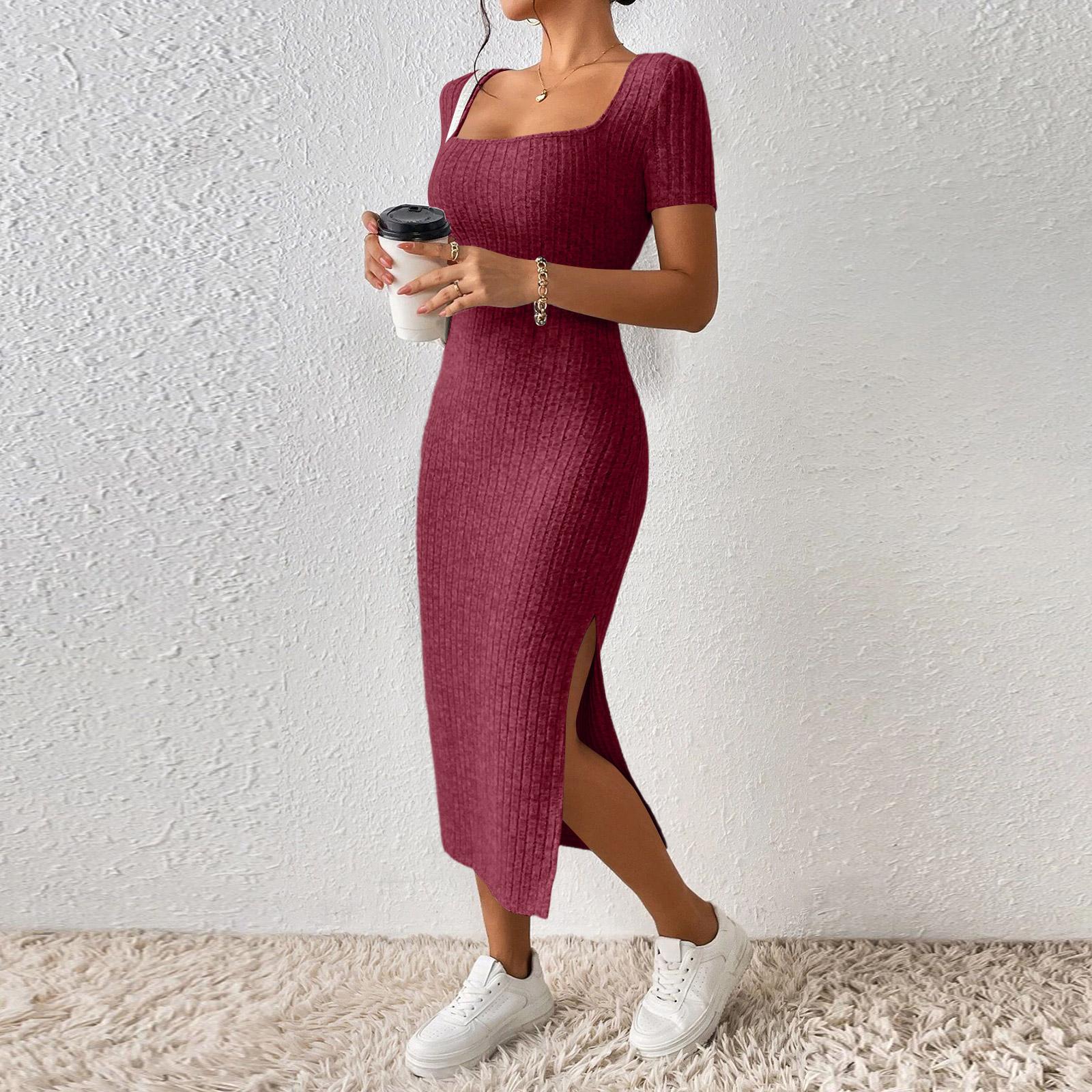 

Women s Fashion Color Short Sleeve Dress XS винний