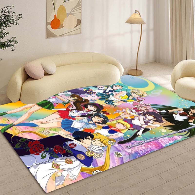 3DPretty Guardian Sailor Moon Pattern Rug, Non-slip Floor Mat, Suitable for Children's Playrooms, Bedrooms, Crawling Mats, Stain