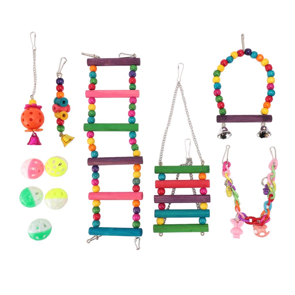 Bird Parakeet Toys Swing Hanging Standing Chewing Toy Hammock Climbing Ladder Bird Cage Colorful