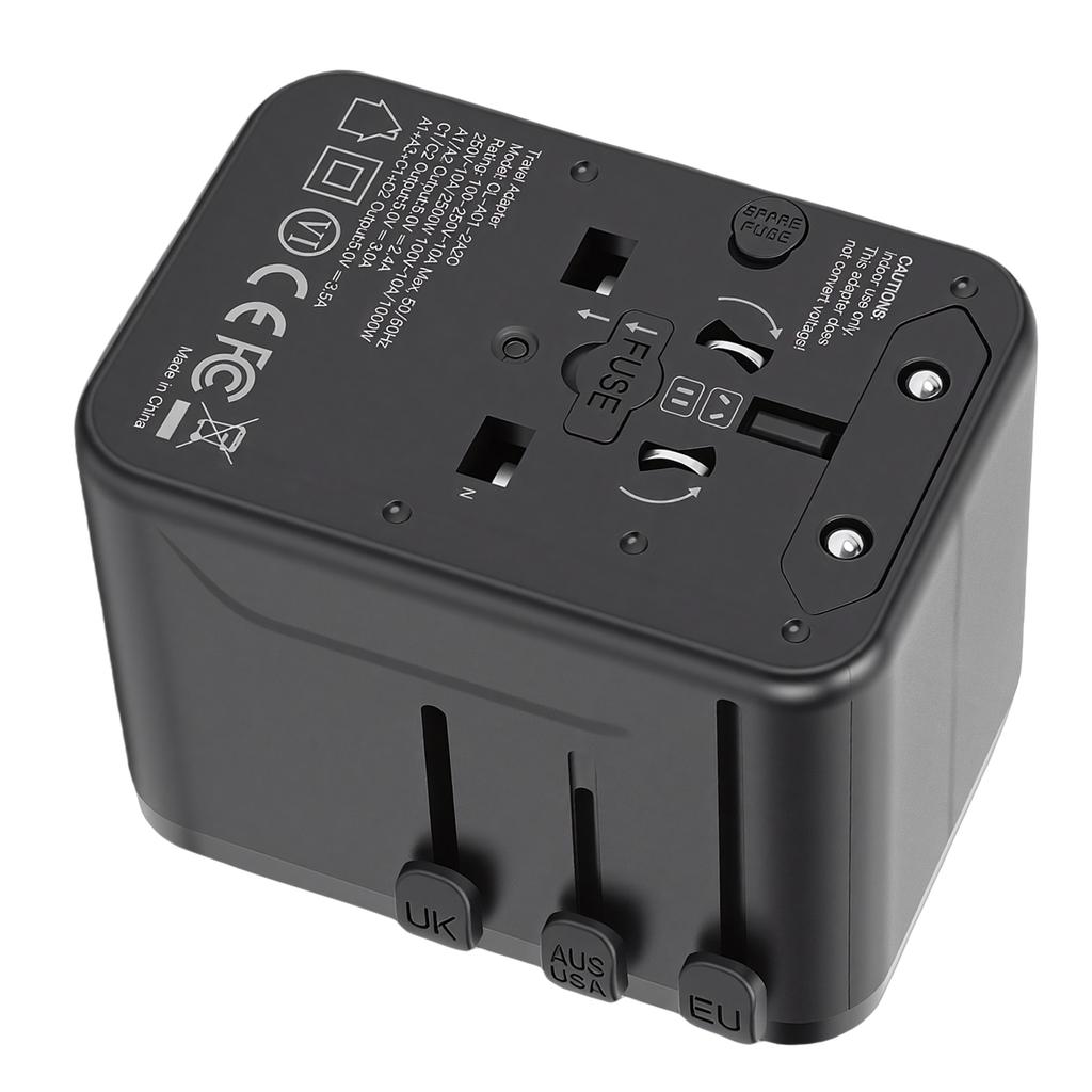 Universal Travel Adapter 2500W 10A 2 USB 2 Type C Port International Power Adapter Worldwide Charger for Business Trip