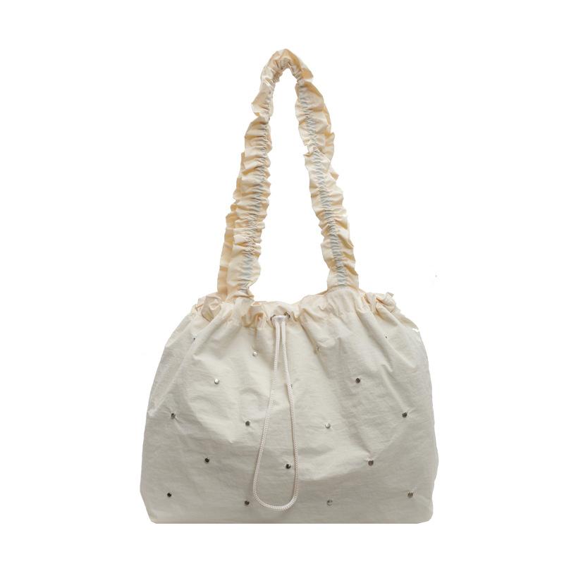 Small Fresh Literary Canvas Bag Women's 2025 Summer New Trendy Korean Version Pleated Shoulder Bag Large Capacity Tote Bag