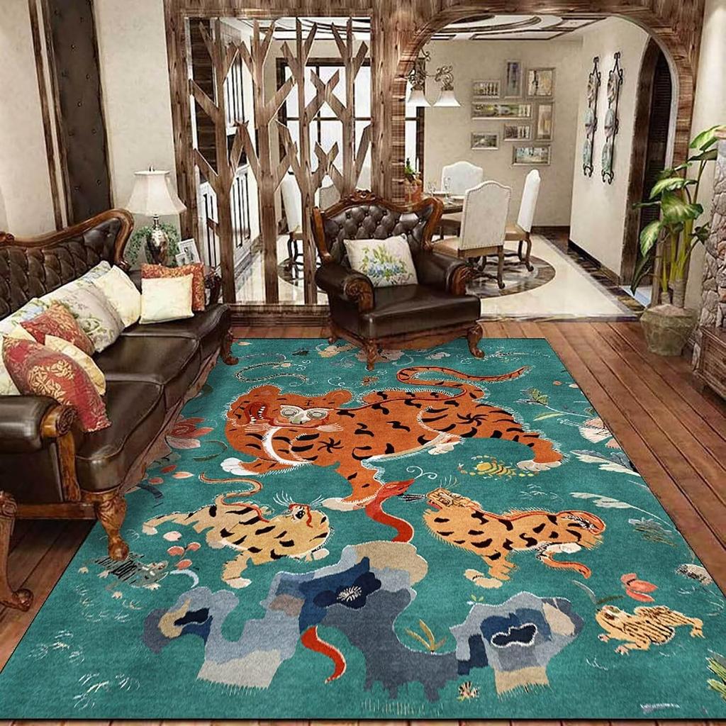 Cartoon Cute Tiger Carpet Living Room Bedroom Retro Stylish Cushion Home Decor Children's Room Non-Slip Abstract Carpet