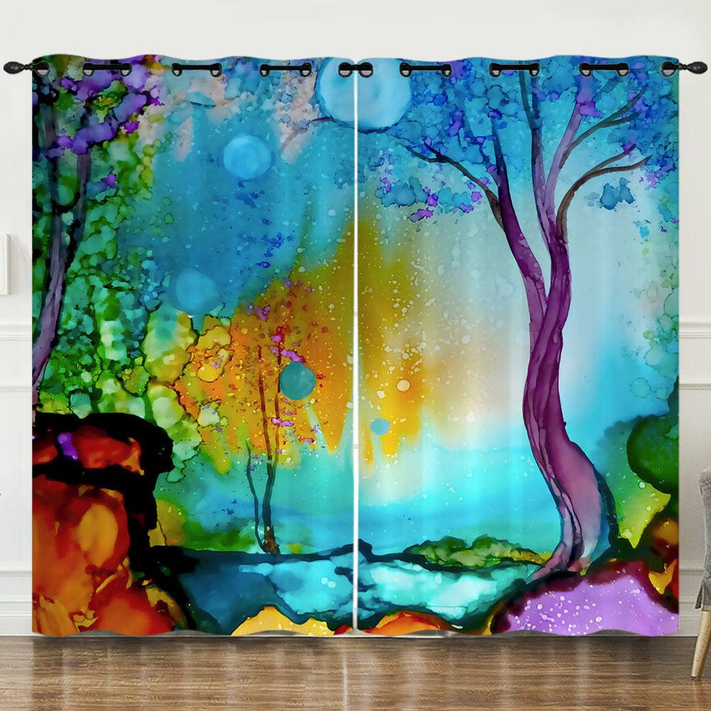 Curtain Wish Tree Owl 3D Digital Printing Blackout Curtain Punching