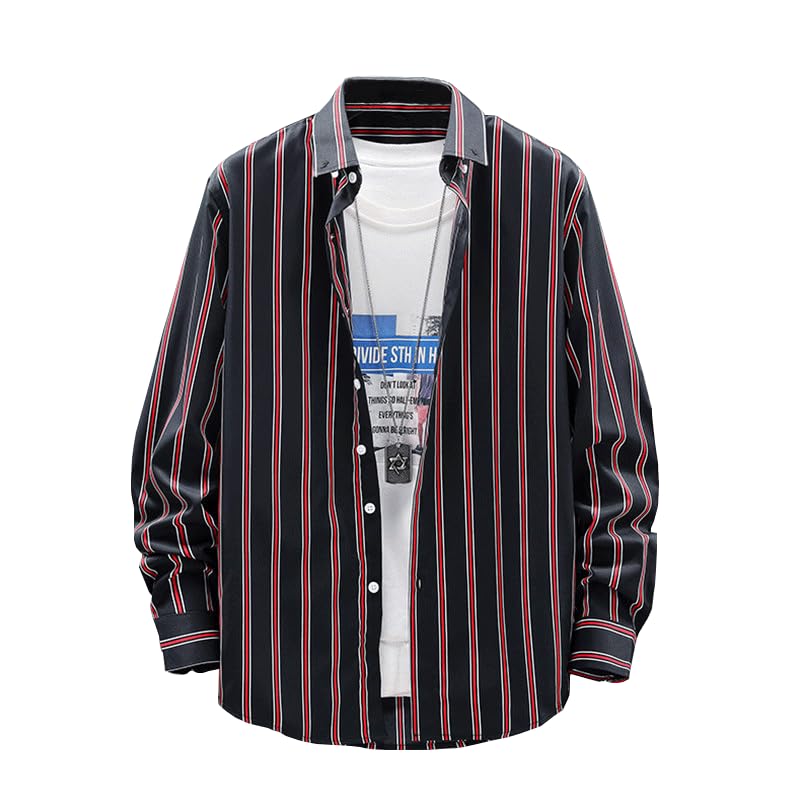 

Liaziong Long Sleeve Thin Dress Striped and Stylish Business Dress Shirt Black Red XL Men s Shirt, Button-Down, Summer, Spring, Fall, Soft, Simple,