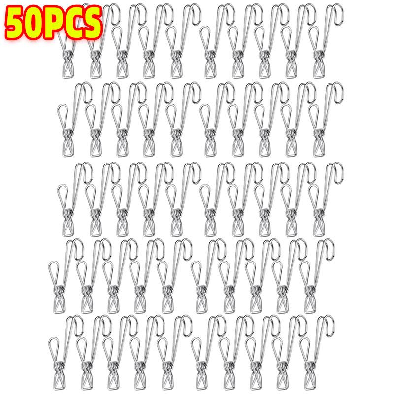 50pcs Stainless Steel Long Tail Clip Metal Hooks Clothes Pegs Laundry Storage Photo Clip Bathroom Kitchen Clothespins Towel