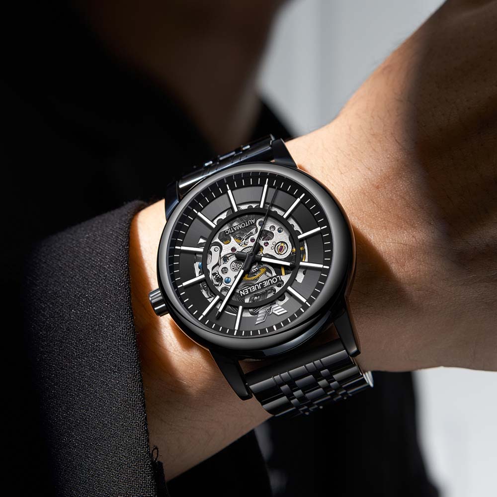 LOUIE JUELEN Men's Watch Automatic Mechanical Watch Skeleton Design Luminous Fashion Men's Mechanical Wristwatch