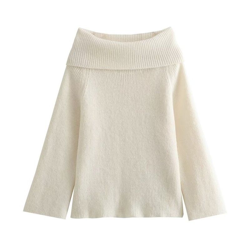 Style 2023 Autumn and Winter New Arrival Women's Clothing Slim Looking Easiest for Match Stylish Long Sleeves 2 Colors Straight Shoulder Sweater Top