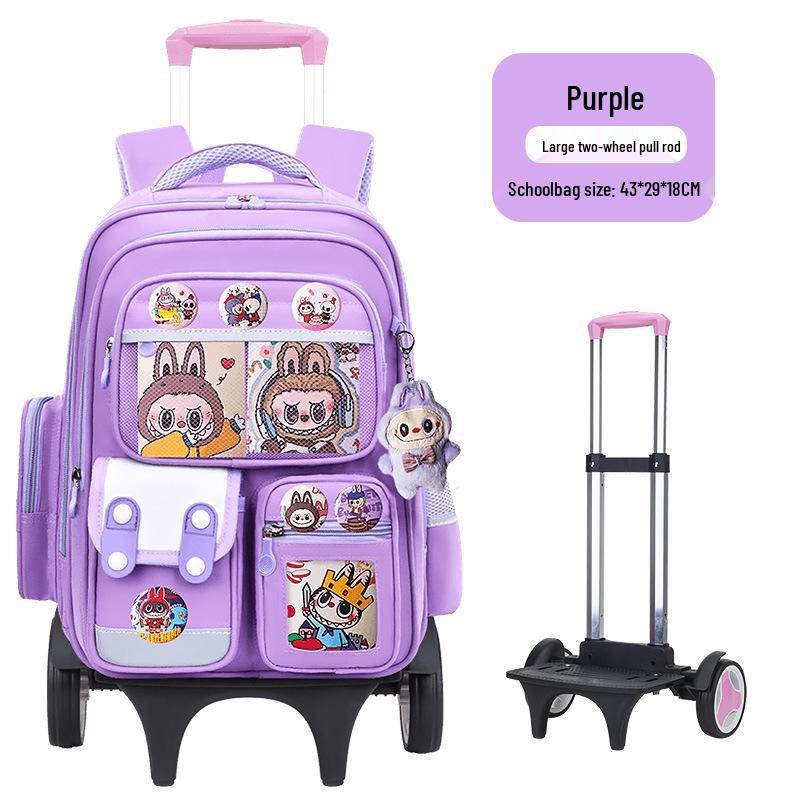 Cartoon Trolley Backpack for Grade 2-6 Students - Large Capacity Schoolbag for Boys & Girls