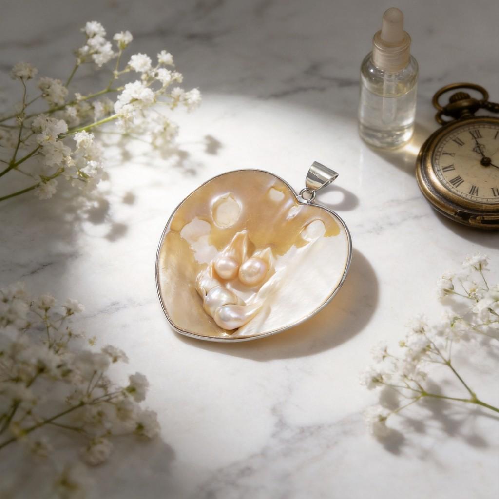 Pearl Mother Of Pearl Heart Pendant Shell Jewelry Craft Accessory For Women