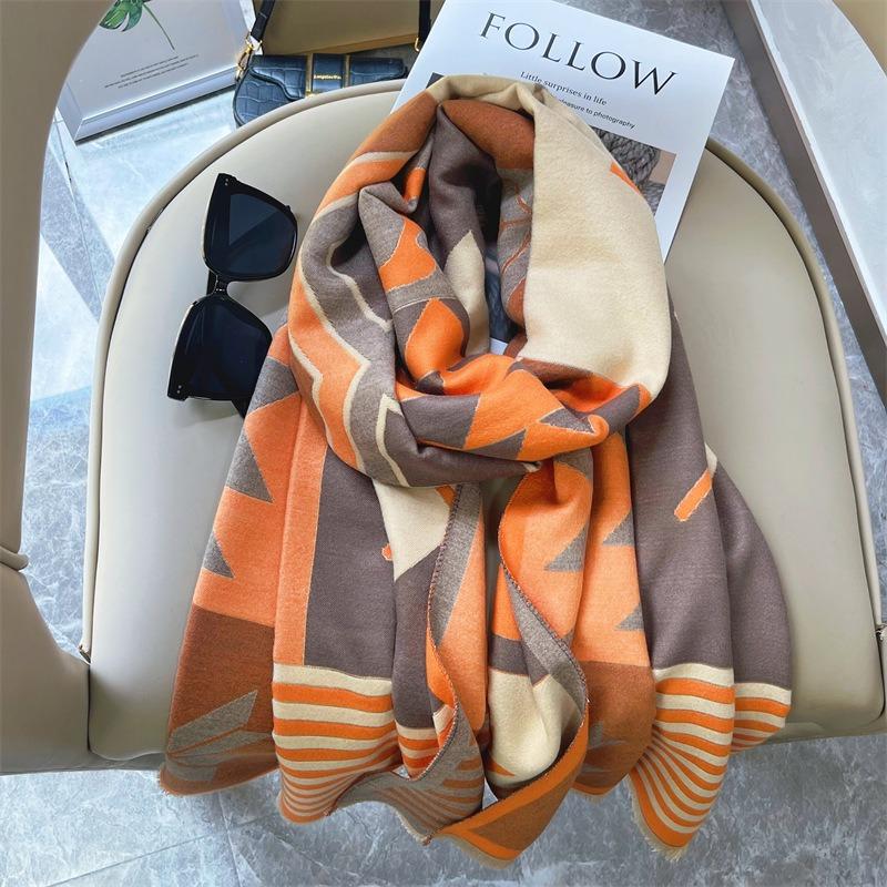 Thickened scarf women's winter warm long versatile imitation cashmere jacquard shawl scarf women