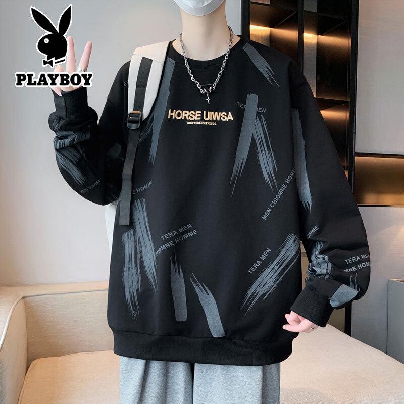 PLAYBOY Men's Casual Crew Neck Long Sleeve Sweatshirt