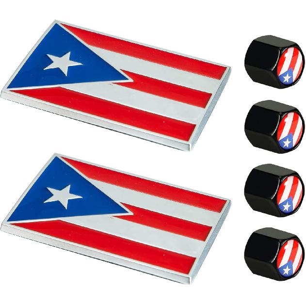 Dsycar 2 Pack Puerto Rico Black and White Flag Metal Decal Auto Emblem - Gifts 4 Free Puerto Rico Flag Valve Stem Caps (Black White Puerto Rico Flag) Puerto Rico flag