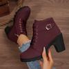 Fashion 2025 New Women Ankle Boots Autumn Winter New Large Size Comfortable Women Shoes Fashion Warm Thick Heel Lace Up High Heels Boots