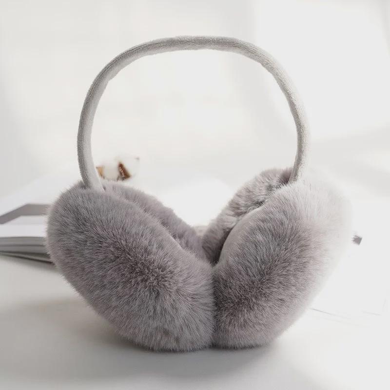 Women's Winter Plush Solid Color White Earmuffs - Extra Thick Imitation Rabbit Fur for Warmth
