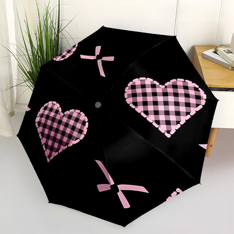 

1pc Heart Print Automatic Folding Umbrella - Portable Collapsible Design, 8-Rib Iron Frame, Durable Fabric yy251125021