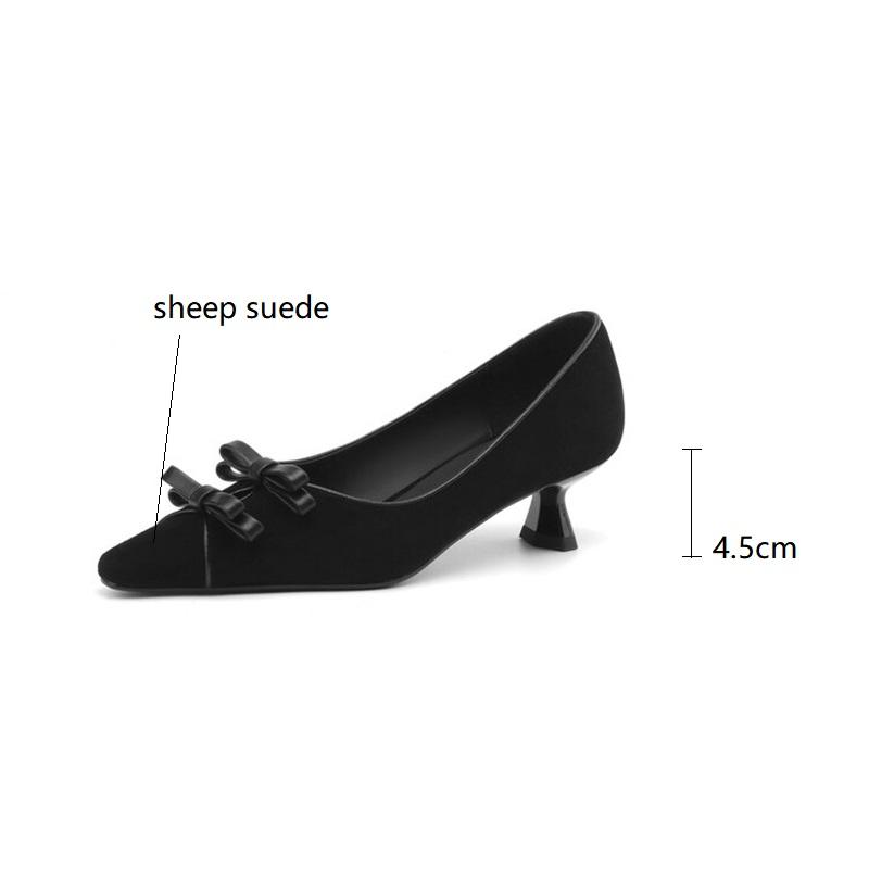 Fashion Sheep Suede Square Toe Women Pumps Spring Summer Woman Shoes Fashion Bow Loafers Shoes for Women Zapatos De Mujer High Heels