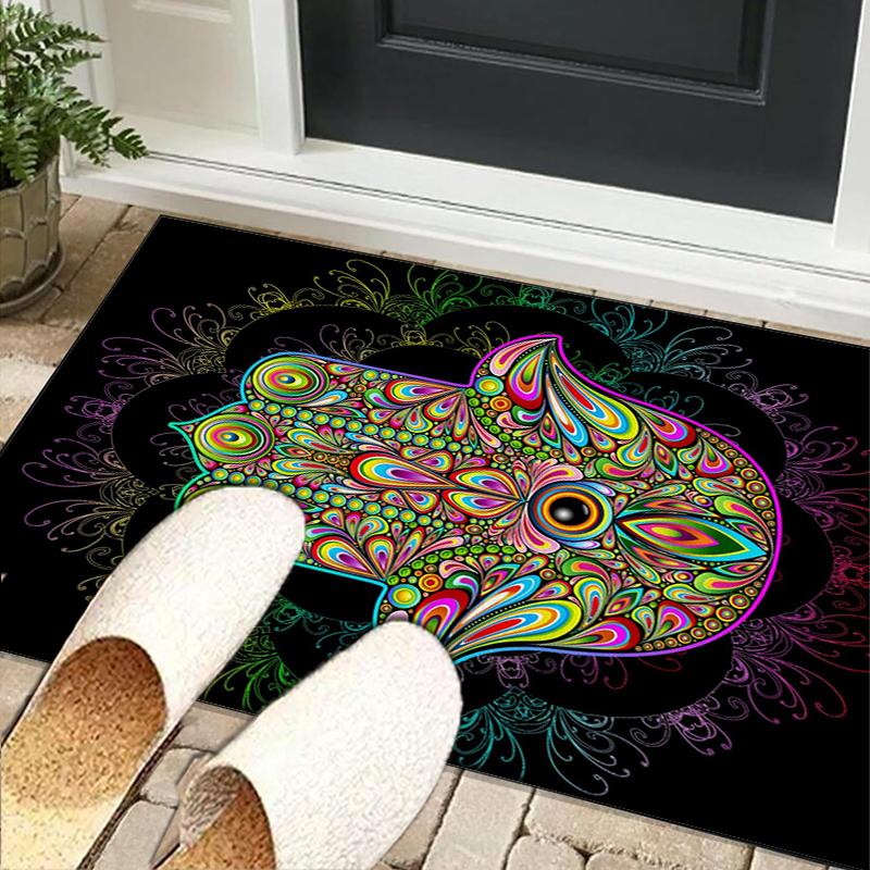Colorful Hamsa Mandala Pattern Office Rug Chair Mat, Entryway Carpet, Suitable for Front Door, Bedroom, Living Room, Desk, Holiday Gift