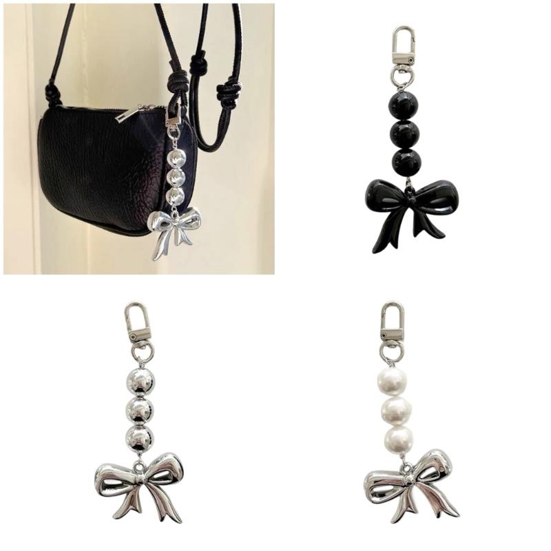 Trendy Bowknot Bead Charm Keychain For Handbags Handmade Key Holder Lightweight Accessory For Purse Backpack