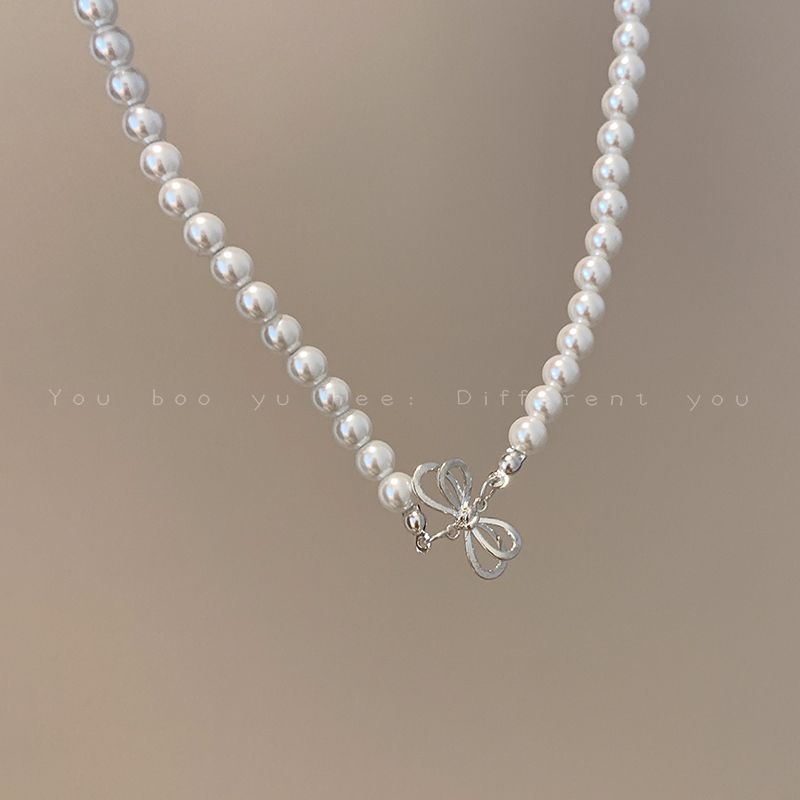 

Choker Gentle Gold Pearl Necklace Female Bow Pearl Bows Necklace