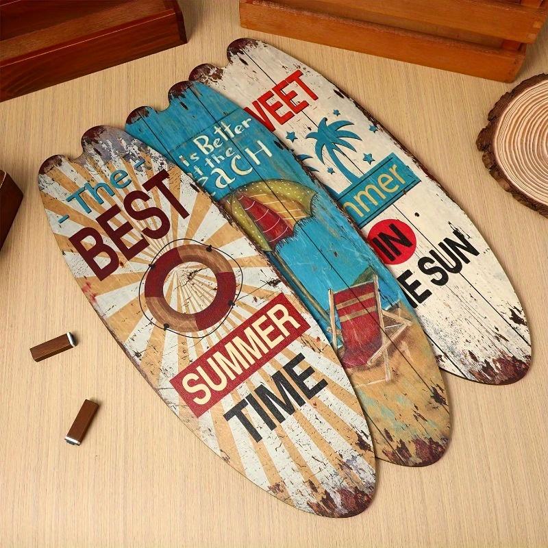 1 set om 3 Träsurfbräda Väggdekorationsset med Strandtema, 17,6"x6,2" - Perfekt för Vardagsrum, Sovrum, Badrum & Dörrklubb