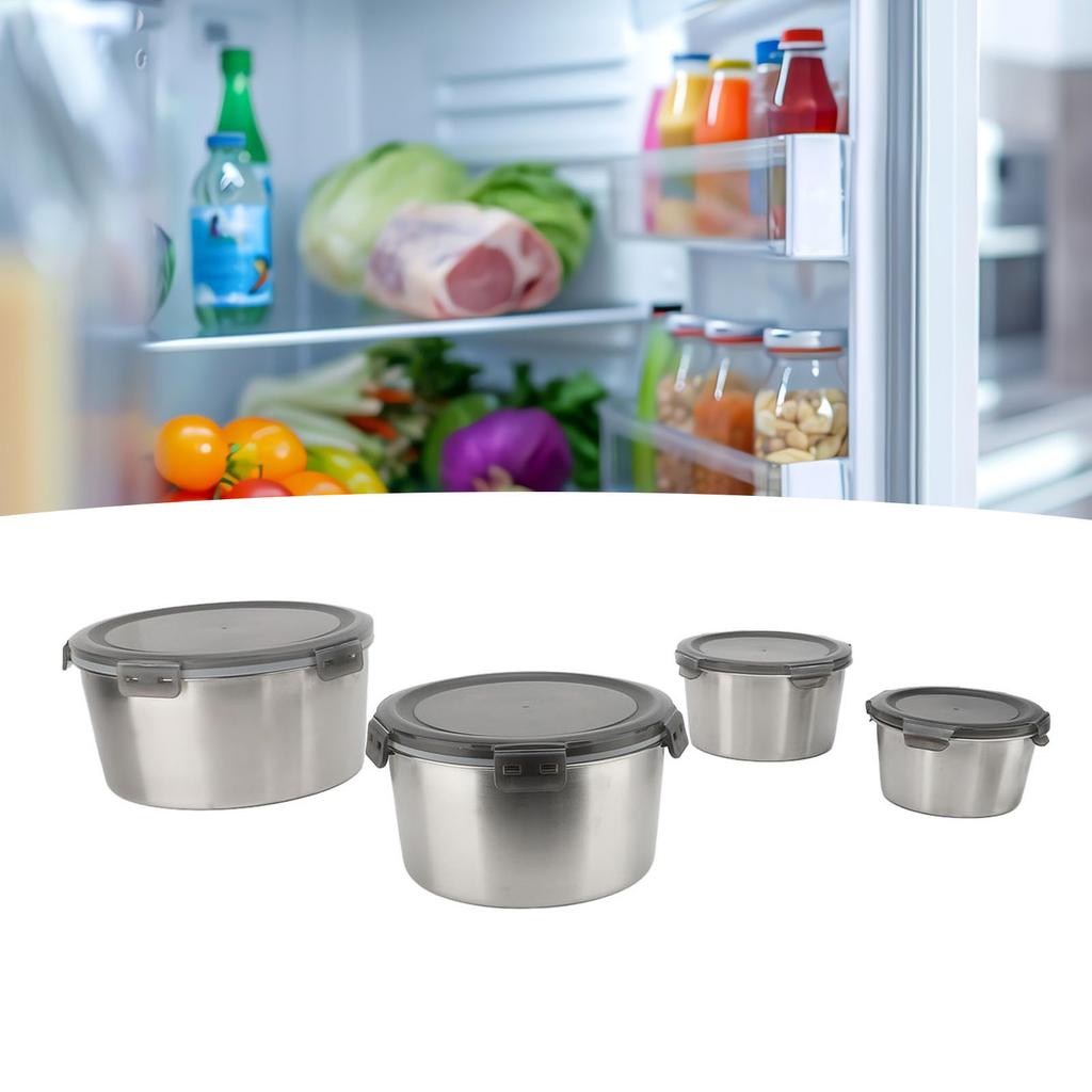 4Pcs Food Container with Lids Leakproof Reusable 304 Stainless Steel Food Storage Container for Lunc