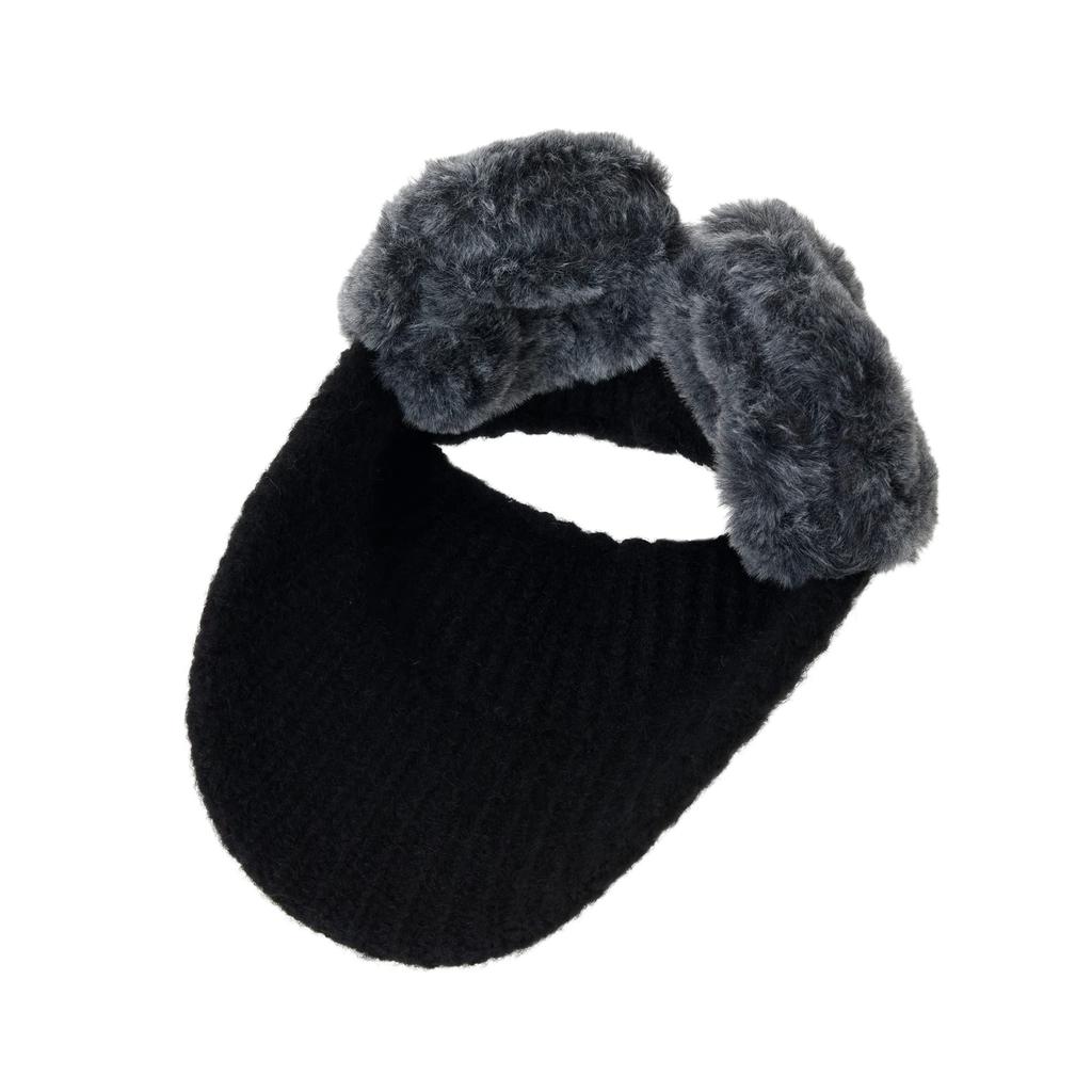 [Withmoons] Wintermütze, Flauschige Strick-Sonnenblende mit Ohrenklappen, Warm, JDV1387 (Schwarz)