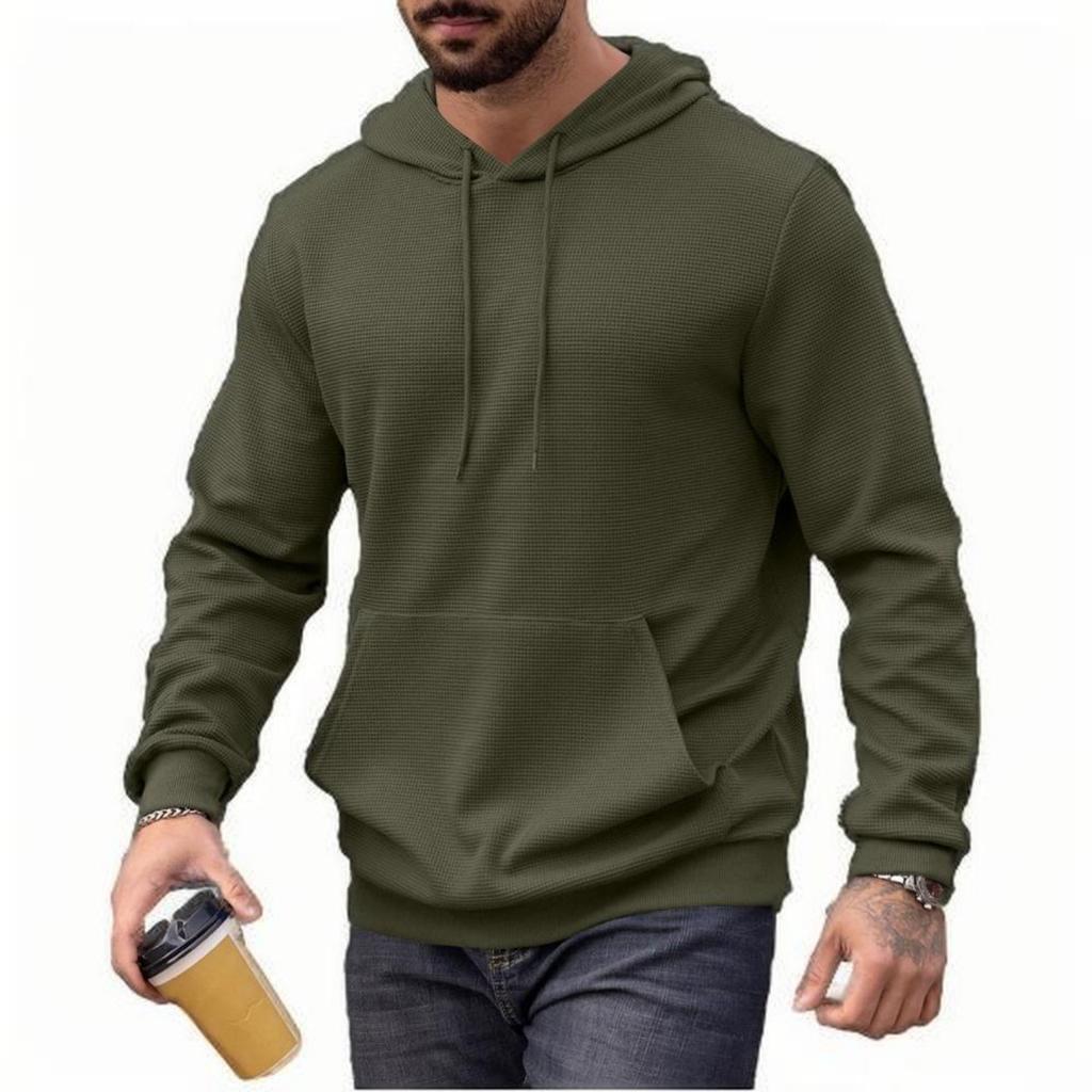 Herren Langarm Texturiertes Kapuzensweatshirt Lässige Leichte Kapuzenpullover Pullover Kordelzug-Kapuzenpullover mit Kängurutasche