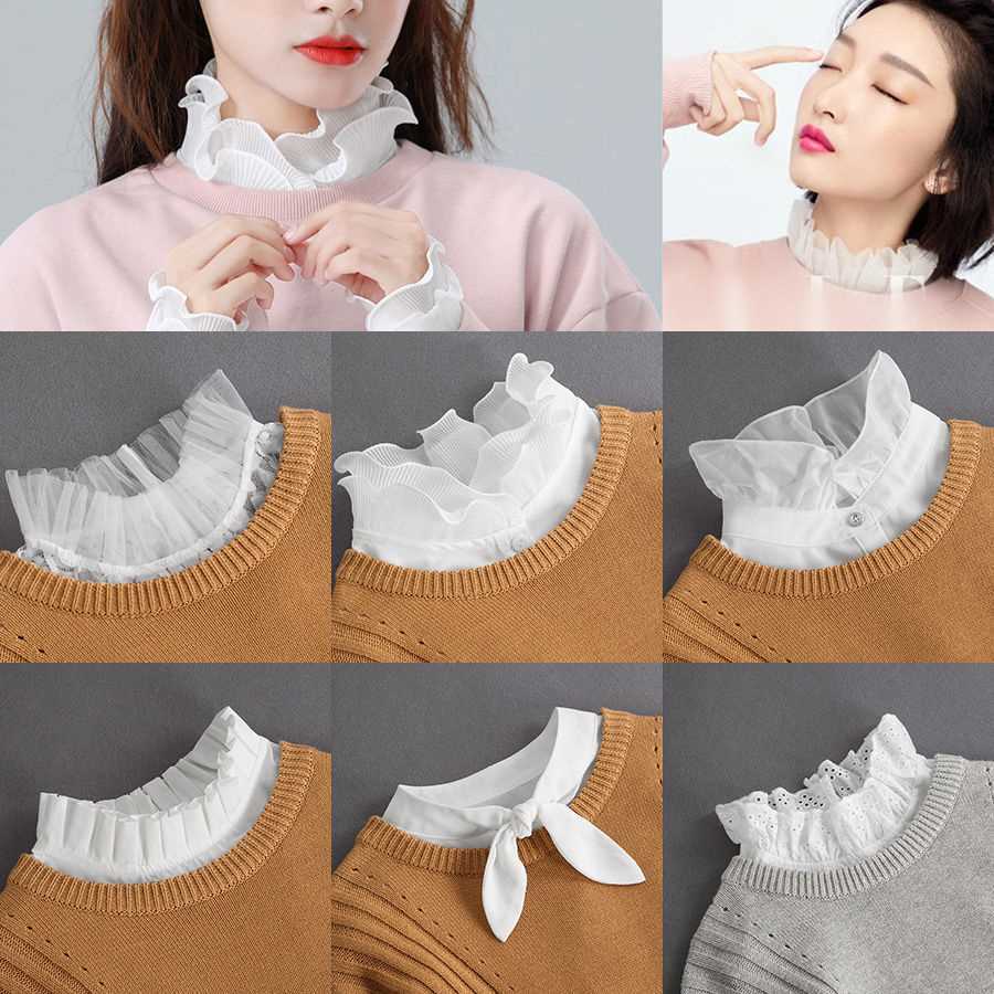 Damen Spitze Abnehmbarer Kragen Vintage Einfarbig Falscher Kragen Revers Bluse Top Verstellbar Frauen Damen Falscher Blusenkragen