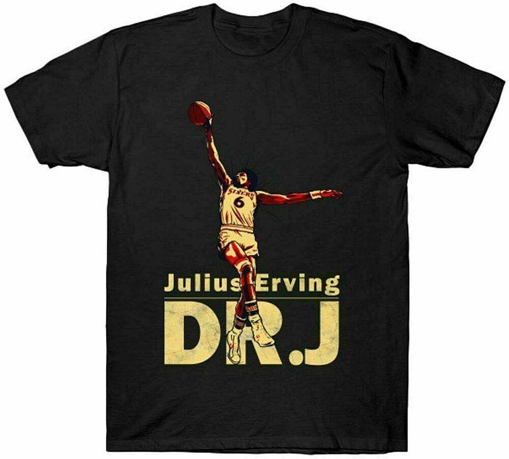 

Мужская футболка Julius Erving DR J Черная хлопковая футболка Все размеры S-5XL Унисекс футболка XXL