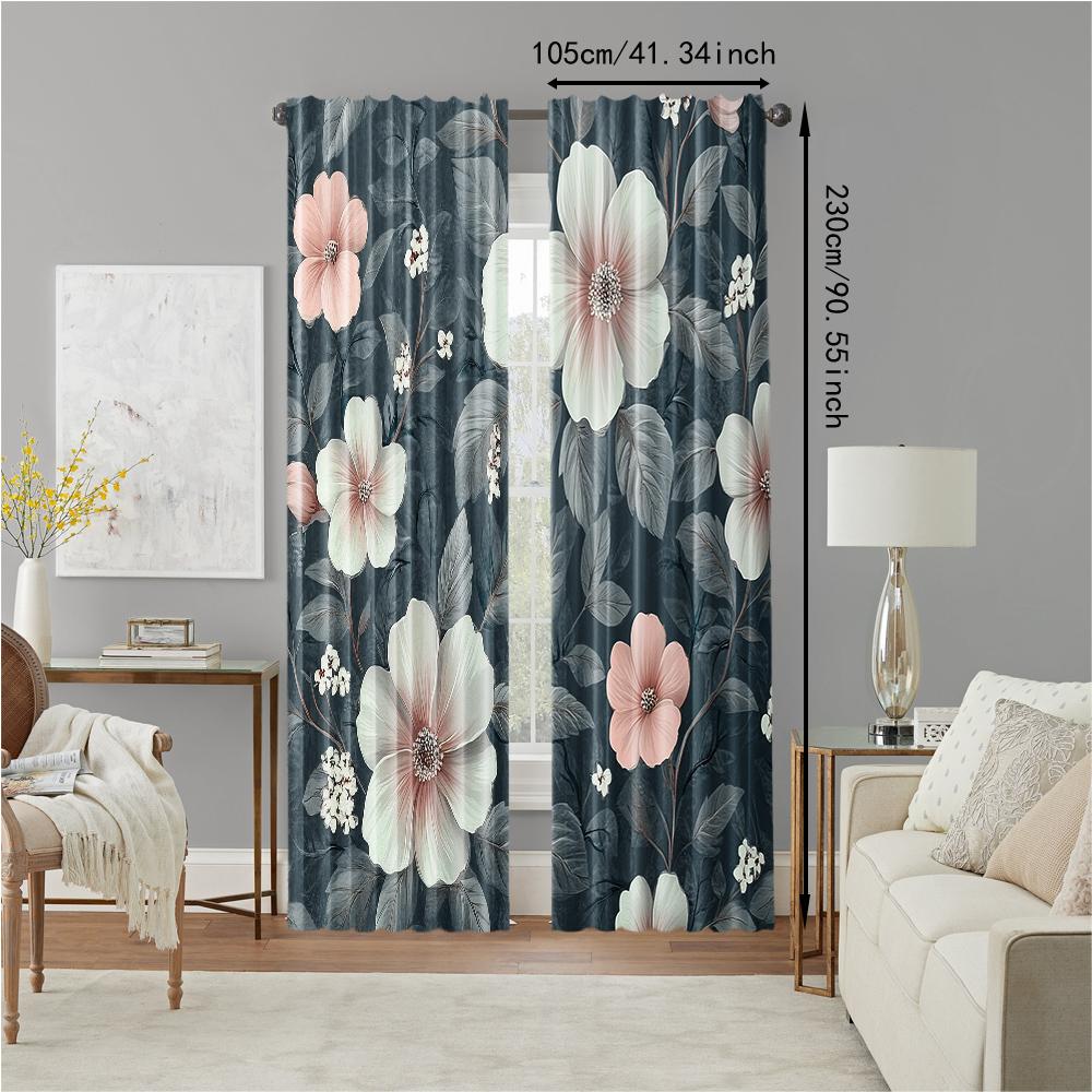 2 pcs   versatile polyester transparent curtains for home decoration Elegant White & Pink Floral for use in bedrooms and living