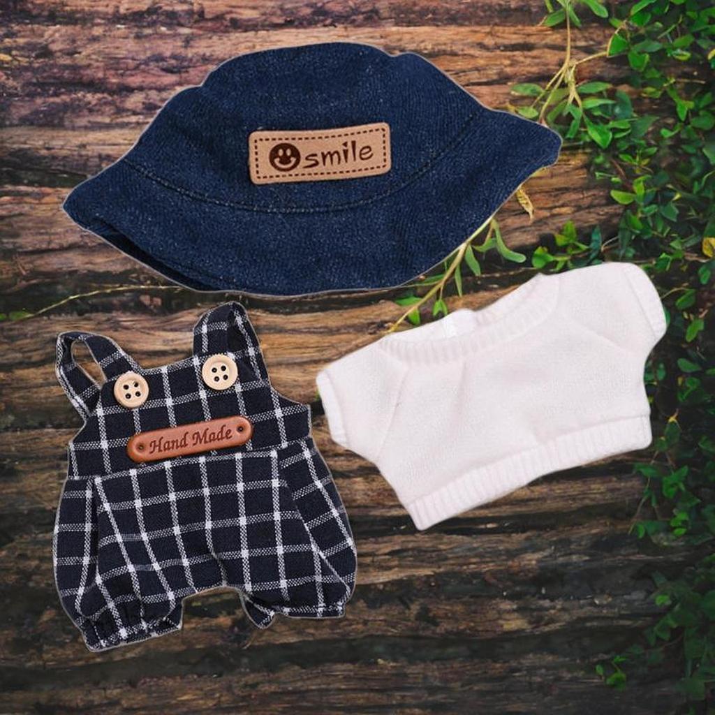 Labubu Plush Doll Jumpsuit Photo Props Birthday Gifts Girl Doll Pants for 17cm Doll T Shirt Pants Hat