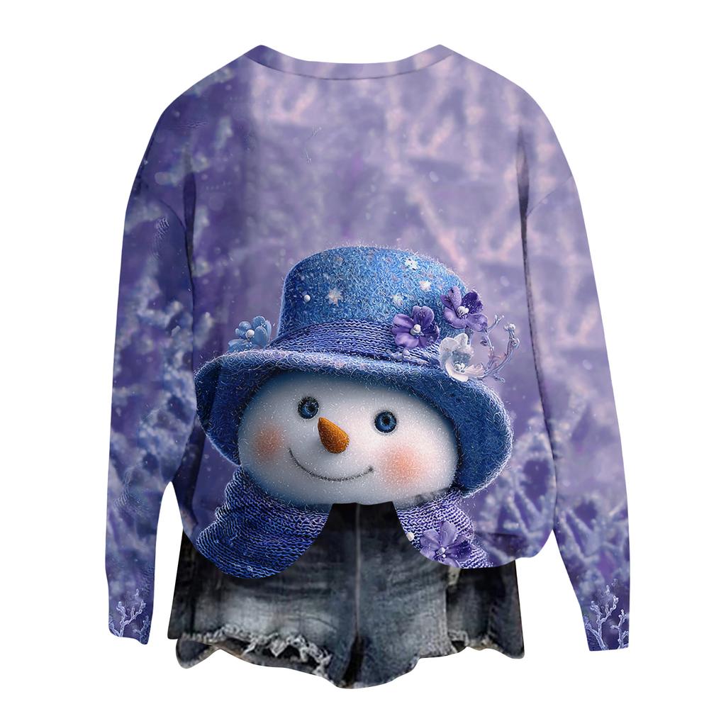 Dam Mode Tryckt Långärmad Lös Rundhals Sweatshirt Topp Höst