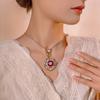 Jewelry Copper Bottom Gold-Plated Simulation Blue Spinel Round Retro Pendant Necklace Stone 16Mm