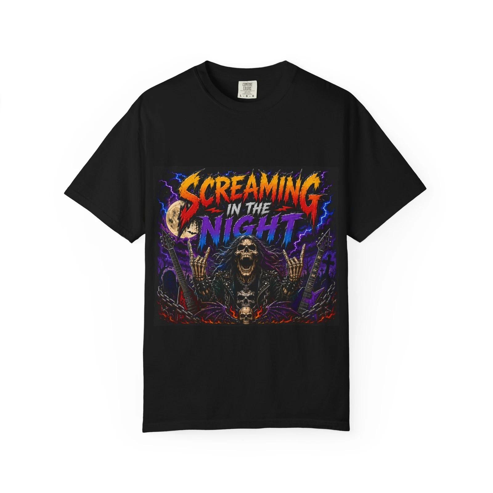 Screaming in the Night T-shirt | Horror Skeleton Moon Graphic L