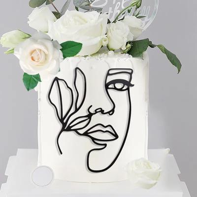 2 Pcs Face Happy Birthday Cake Topper Abstract Minimalism Golden Acrylic Birthday Cupcake Toppers for Girl Cake Dessert Decoration