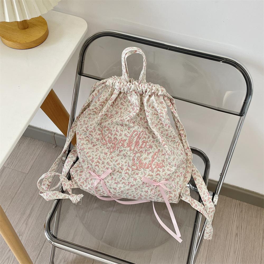 Pastoral small floral retro travel college student letter embroidery shoulder bag travel backpack