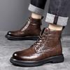 Men's Boots Autumn and Winter British Style Cowhide Boots Casual Workwear Boots Thick Soled Leather Boots with Plush Cotton Boot