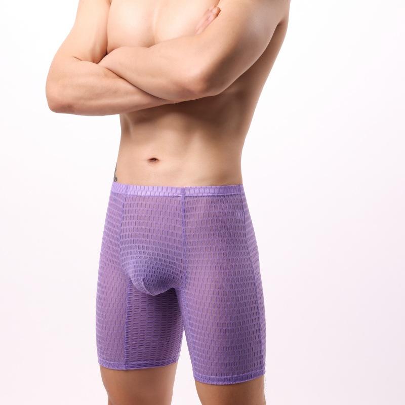 Ultra Sheer Boxer Trunks Lengthen Underwear Men Sexy Bulge Pouch Underpants Cooling Shorts Summer Knickers Gym Sport Panties