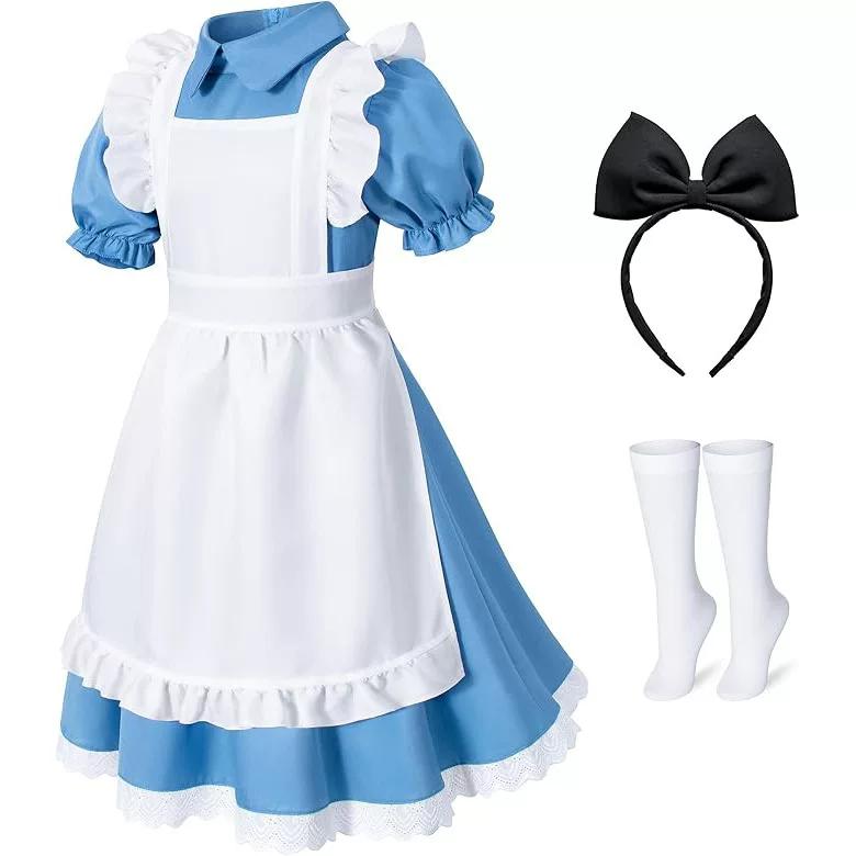 Kids Alice Maid Lolita Dress Costume, Countryside Style Princess Dress for Children’s Day & Halloween