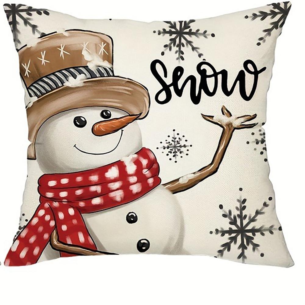 Christmas Decoration Pillow Cover Snowman Reindeer Pattern Printing Living Room Sofa Cushion Cover Home Room Decoration