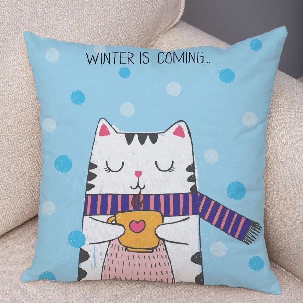 Home Decor Car Sofa Cushion Cover Colorful Pet Cat Pattern Print Square Pillowcase