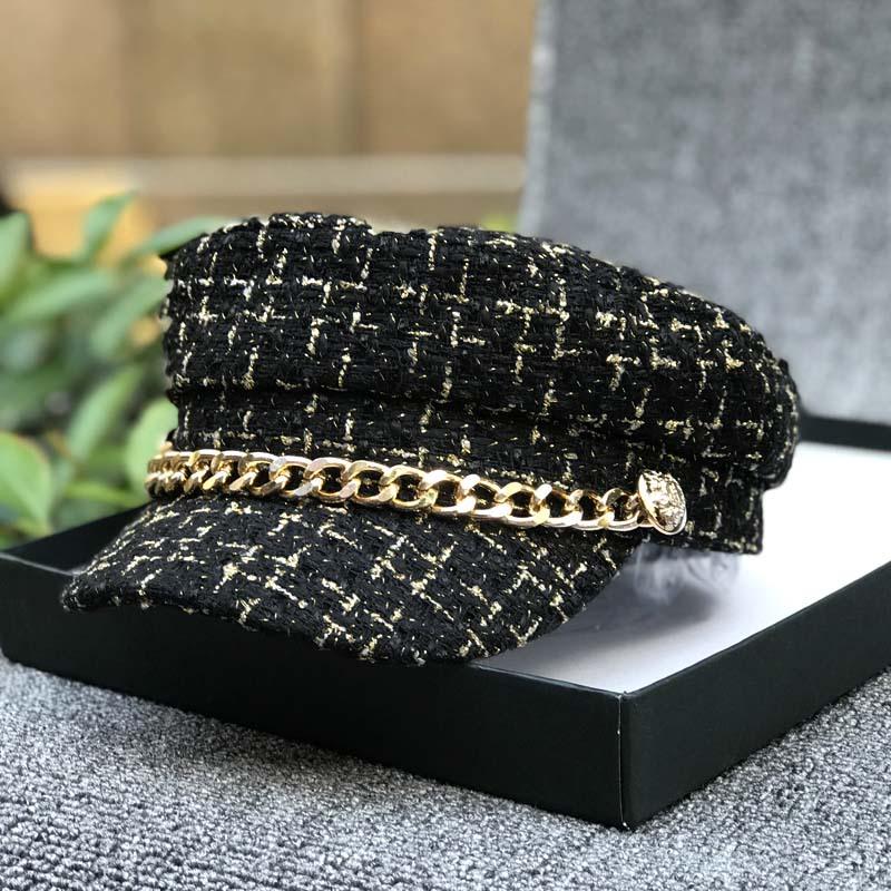 

Autumn Plaid Metal Chain Octagonal Hat Men Women Leisure Beret Cap Wholesale M