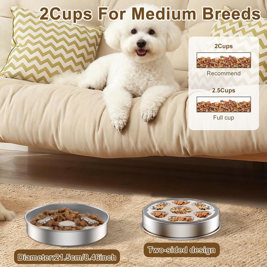 Stainless Steel Pet Bowl Anti Choke Dog Slow Food Bowl with Non Slip Base Double-sided Usable Cat Feeding Bowl Home Pet Supplies