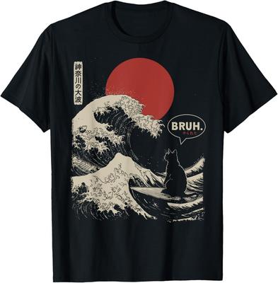 Le T-shirt Chat Surfeur Japonais Drôle La Grande Vague Kanagawa